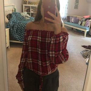 red and white stripped off the shoulder shirt